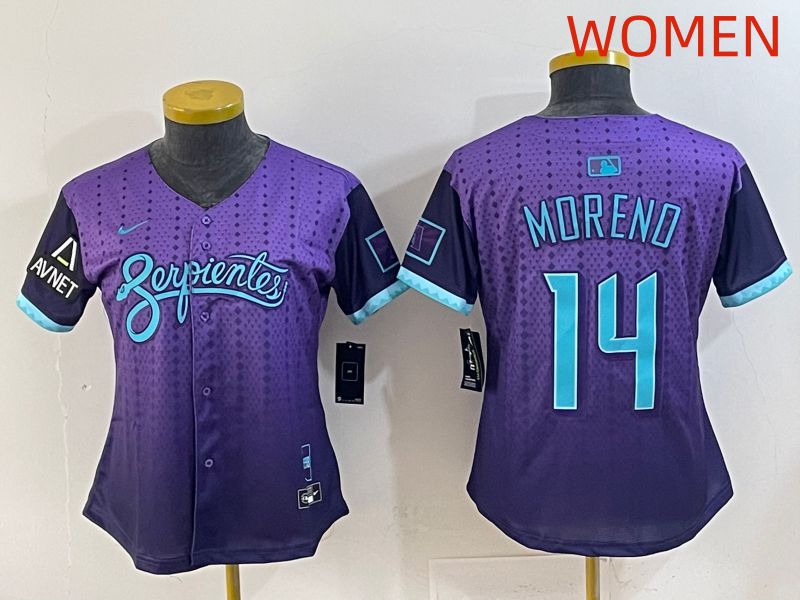 Women 2025 Arizona Diamondback 14 Moreno Purple Joint Name Nike MLB Jersey style 1